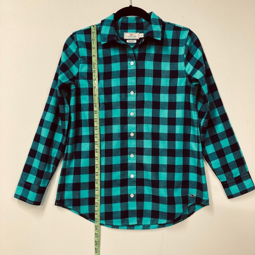 Vineyard Vines‎ Performance Top, Women's 0 (XS), Relaxed Navy & Teal Check - Picture 6 of 11